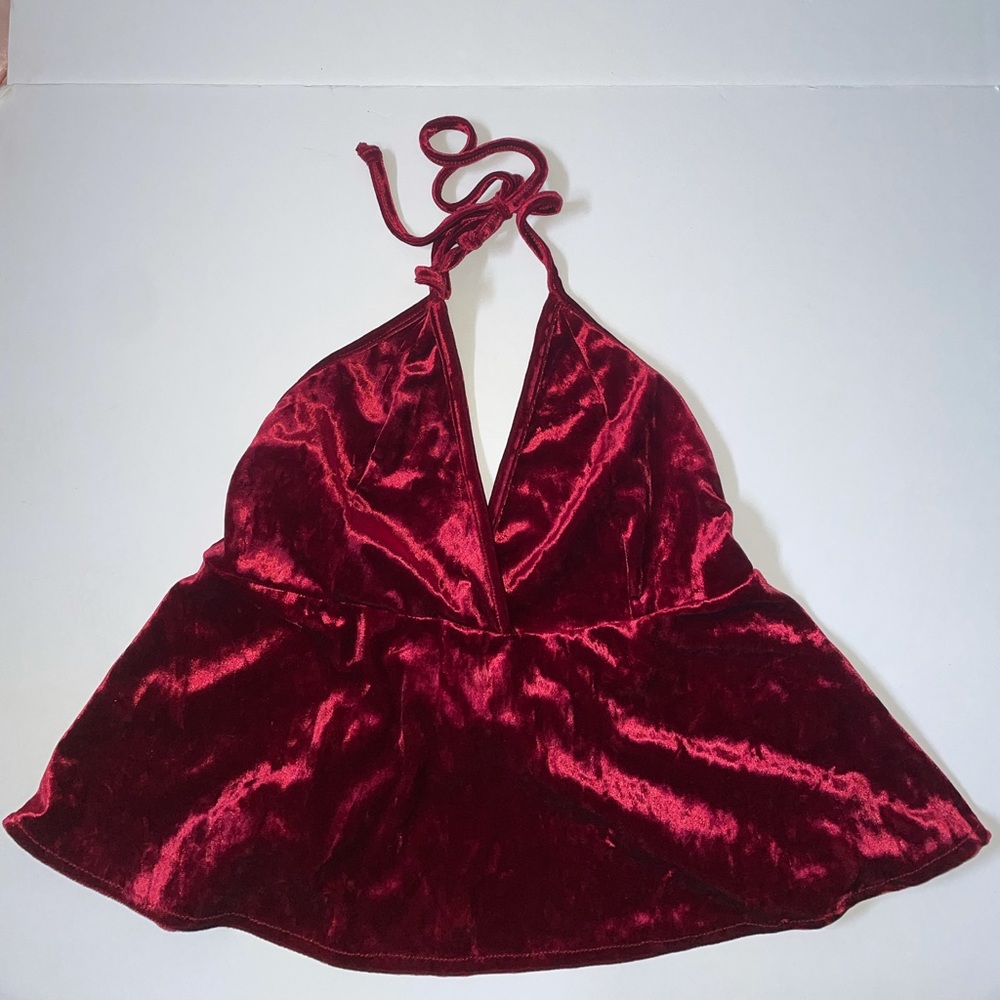 Red Velvet Halter Top & back tie